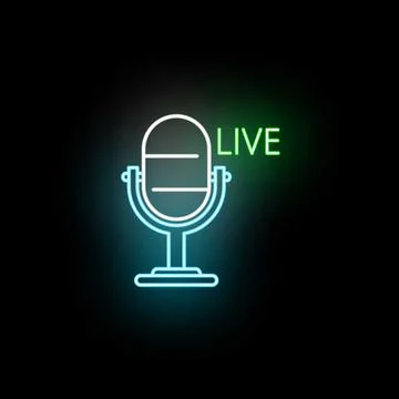 Neon microphone icon glowing for live broadcast Illustrazione stock