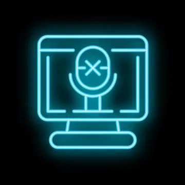 Neon microphone off icon showing computer audio problem Stock Illustration