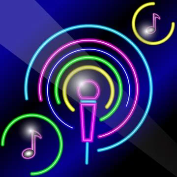 Neon microphone with notes Stock Illustration