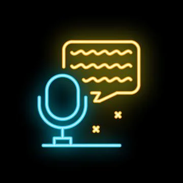 Neon microphone recording audio message with sound waves displayed on speec.. Stock Illustration