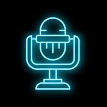 Neon microphone shining on black background Stock Illustration
