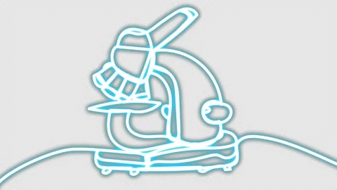 Neon microscope on a black screen. Symbol of experiments, experiments, science. Stock Footage 182915982