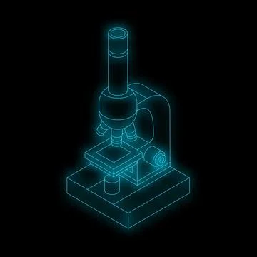 Neon microscope glowing on dark background Stock Illustration