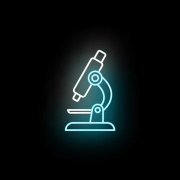 Neon microscope glowing line icon science research Stock Illustration