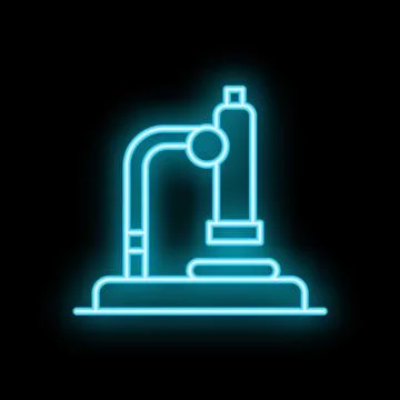 Neon microscope icon glowing on a black background Stock Illustration