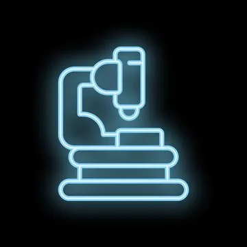 Neon microscope icon glowing on dark background Stock Illustration