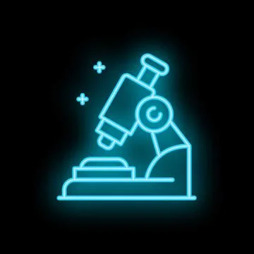 Neon microscope icon representing scientific research and discovery Illustrazione stock