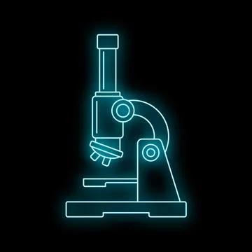 Neon microscope icon showing scientific research and technology Stock Illustration