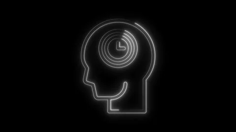 Neon mind clock face concept of time management and productivity on black b.. Stock Footage 314539982