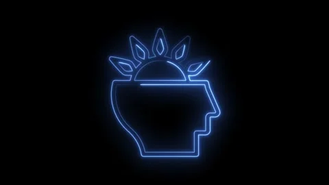 Neon mind glowing brain creative thinking idea concept on black background Stock Footage 322962534
