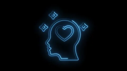 Neon mind with heart and sparkles innovation concept thoughtful glowing ani.. Stock Footage 345999879