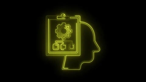 Neon mind mapping process with gear on clipboard and human head outline ani.. 動画素材 312320380