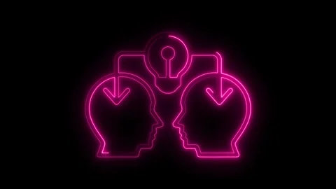 Neon minds sharing ideas concept representing knowledge transfer with pink gl Stock Footage 308712868