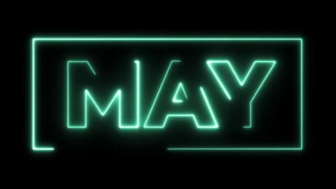 Neon Minimalist Animated Text MAY  Glowing Cyan Light Animation for Monthly.. Stock Footage 333133201