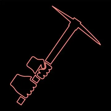 Neon mining pickaxe Mattock pick axe in hand red color vector illustration .. 스톡 일러스트