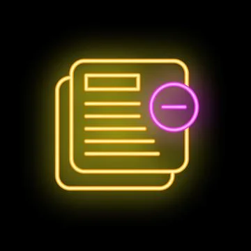 Neon minus sign removing document page on black background イラスト素材