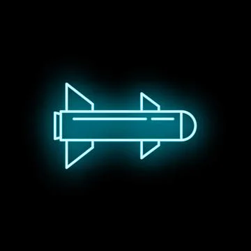 Neon missile glowing targeting enemy on black background Illustrazione stock