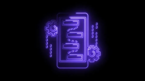 Neon mobile app workflow with gears on black background animation concept Stock Footage 316675231