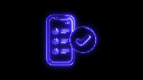 Neon mobile checklist glowing animation on dark background complete task ma.. Stock Footage 308459262