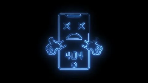 Neon mobile phone with error 404 message animated on a black background Stock Footage 315963390