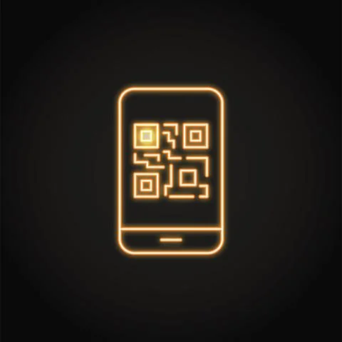 Neon mobile phone with qr code icon Illustrazione stock