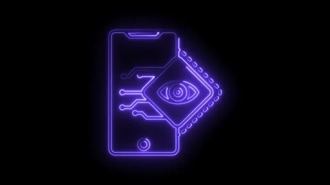 Neon mobile surveillance technology eye integration security system on blac.. Stock Footage 315964261