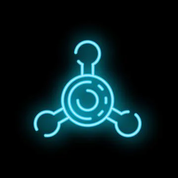Neon molecule icon glowing on dark background Stock Illustration