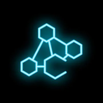 Neon molecule structure glowing on black background Stock Illustration