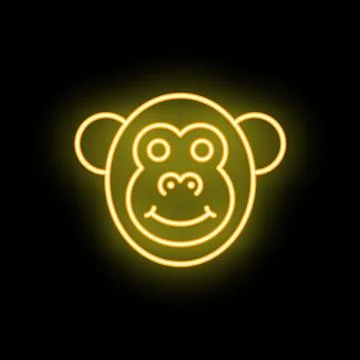 Neon monkey face glowing on black background Stock Illustration