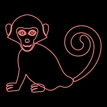Neon monkey red color vector illustration image flat style Stock Illustration