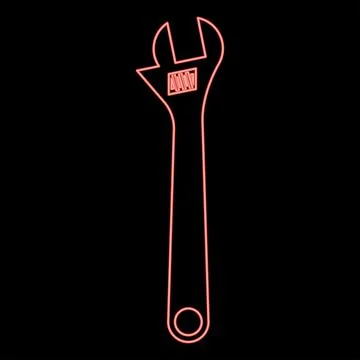 Neon monkey wrench adjustable spanner divorce key red color vector illustra.. Illustrazione stock