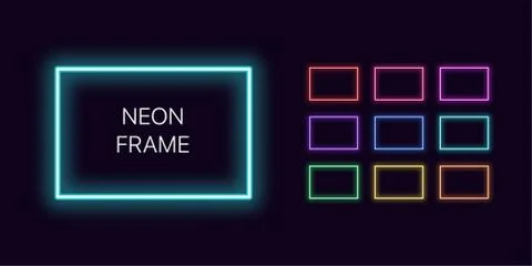 Neon monochrome rectangle Border with copy space. Templates set Ilustración de archivo