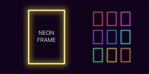 Neon monochrome vertical rectangle Border with copy space. Templates set Stock Illustration
