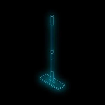 Neon mop glowing on black background cleaning concept Stock Illustration
