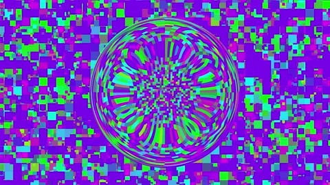 Neon mosaic background with psychedelic sphere Stock Footage 240320229