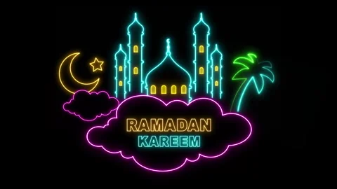 NEON MOSQUE PALM TREE MOON Stock Footage 261292992