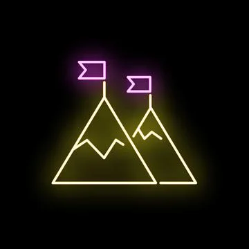 Neon mountain peaks with flags marking success Illustrazione stock