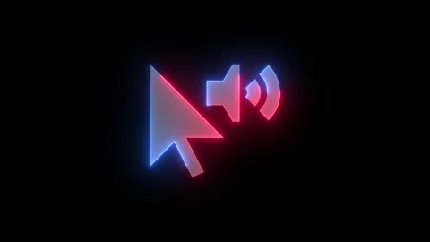 Neon mouse cursor loud speaker icon blue red color glowing animated black ba Stock Footage 273782475
