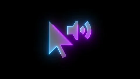 Neon mouse cursor loud speaker icon cyan purple color glowing animated black Stock Footage 273782479