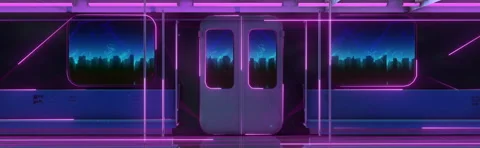 Neon Moving Subway Train Interior Video stock 264160733