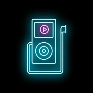 Neon mp3 player icon with glowing play button Stock Illustration