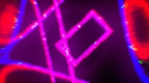 Neon multi-colored lines spinning inside endless tunnel. Music laser show. Stock Footage 127428574