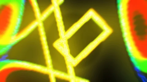 Neon multi-colored lines spinning inside endless tunnel. Music laser show. Stock Footage 127428677