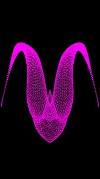 Neon Multicolor Aries Horns Made of Dotted Particles on Black Background Stock Illustration