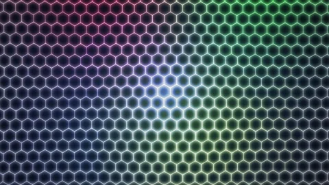 Neon Multicolor Hexagonal Grid Background — Cyberpunk Vortex Motion Stock Footage 333794546