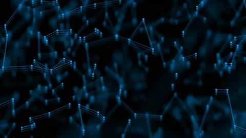 Neon multicolored rotating plexus surface with depth-of field effect. Technology Stock Footage 113542568