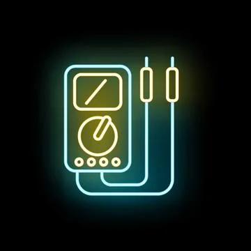 Neon multimeter icon measuring electrical voltage current Stock Illustration