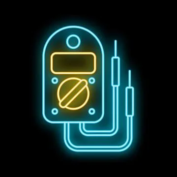 Neon multimeter icon visualizing electrical measurement and testing Stock Illustration