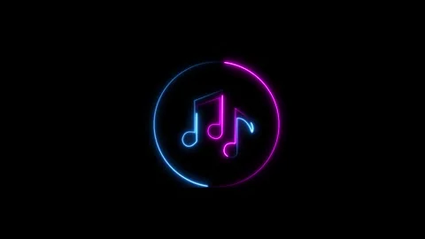 Neon music icon. video player button icon. and music play button concept. Stock Footage 293483789