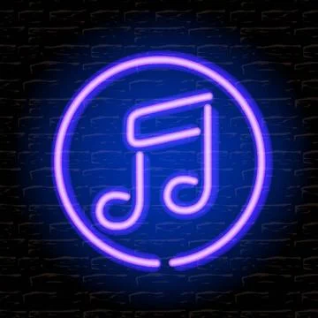 Neon music note on the brick wall Neon music note on the brick wall, vecto... Stock Photos